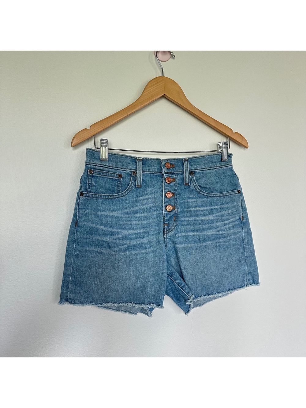 J.Crew Button Fly High Rise Denim Shorts In Primrose Wash